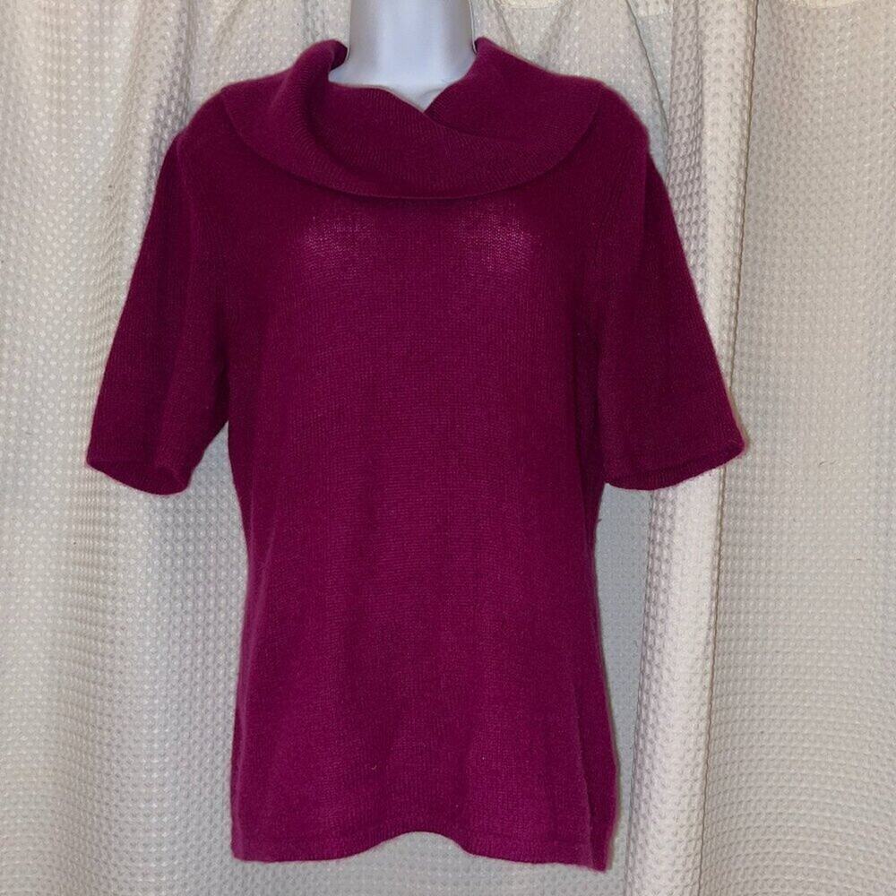 Jones New York 100% Cashmere Sweater Women’s M Fuchsia Cowl Neck Short Sleeve